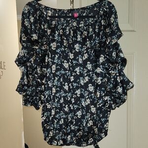 Vince Camuto Black Ruffled Blouse with 3/4 Sleeves